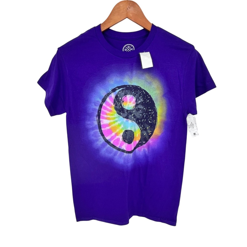 DOM Yin Yang Graphic Tโ Shirt Unisex Small Purple Tie Dye Aura Cotton Tee NEW